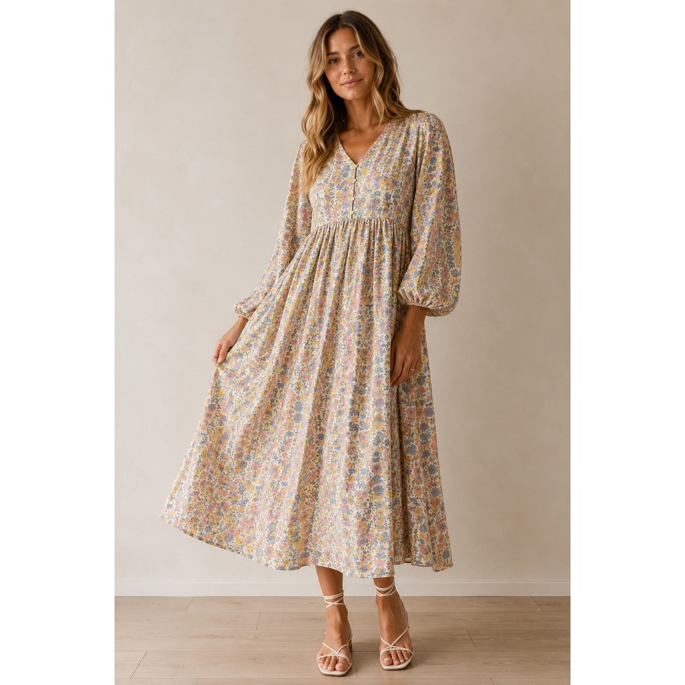Kimchi Blue by Urban Outfitters Rory Printed Midi Dress Long Sleeve Medium